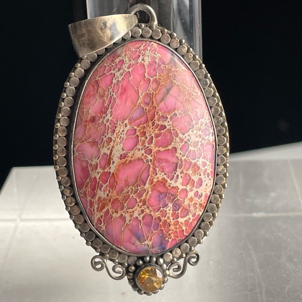 Vintage sterling silver Pink Jasper Citrine Pendant